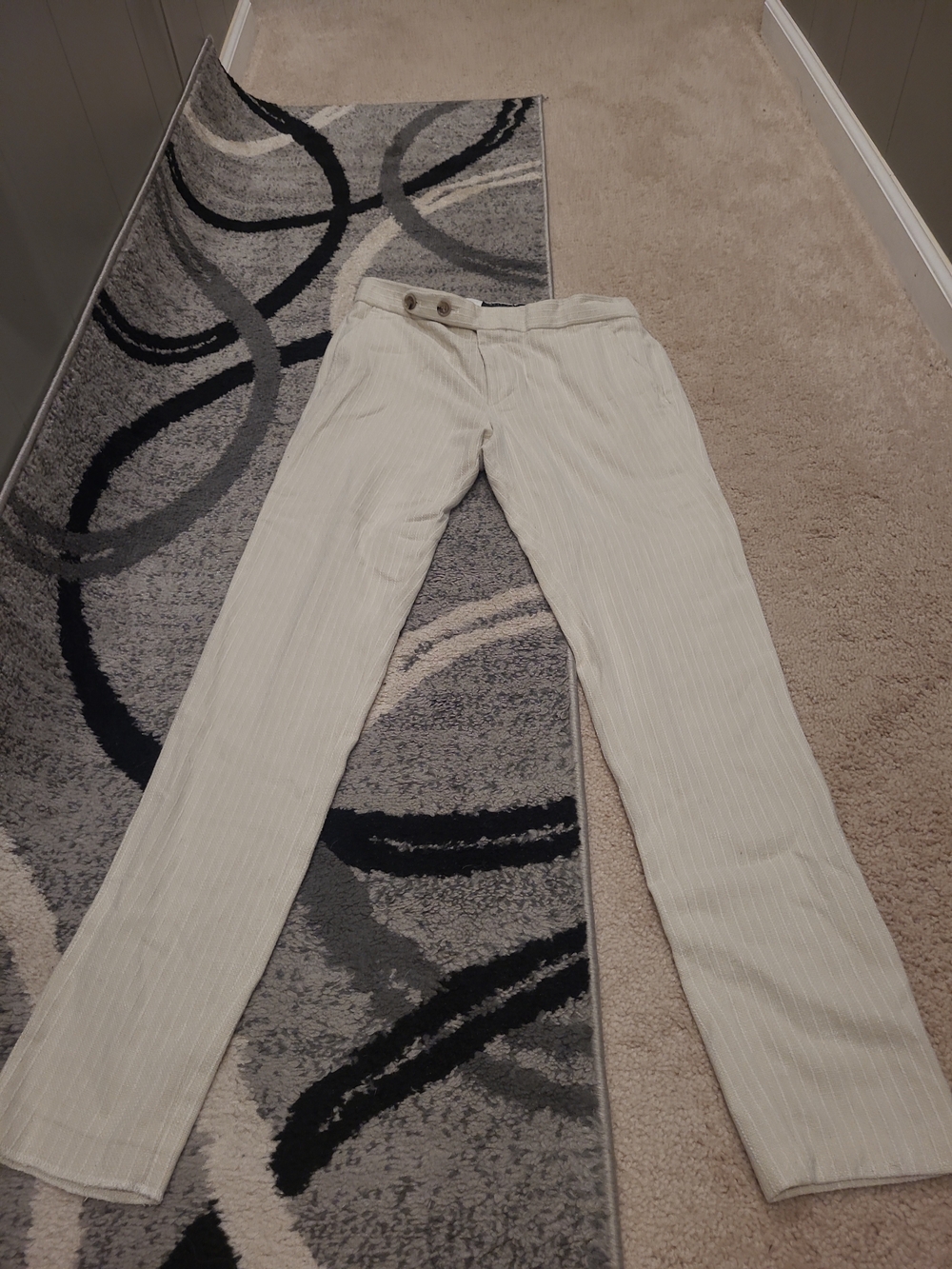 Asos Design Mens 30x32 Beige Straight Leg Pinstripe Trousers